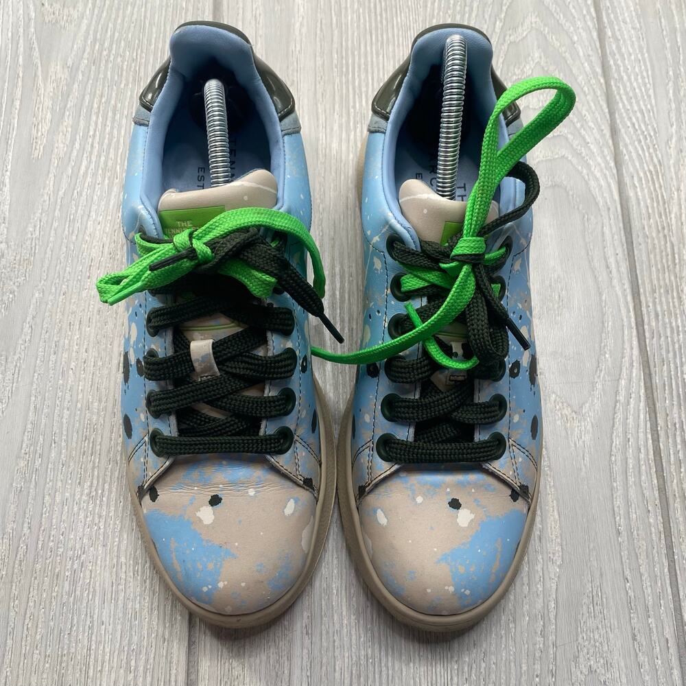 Marc Jacobs The Tennis Shoe Blue & Grey Splatter Lace Up Sneakers Size 8 38 - Picture 2 of 9